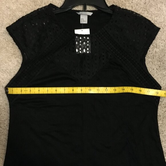 NWT H&M Black Lace Topped Crew Neck Cap SleeveTop - Picture 11 of 14